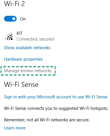 Figure 9: Network settings on Windows 10