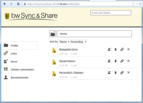 Oberfläche des Sync&Share-Clients