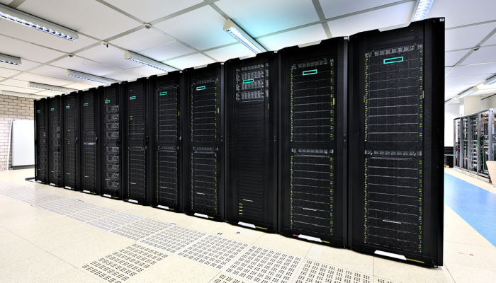View of the computing cluster bwUniCluster 2.0, which is operated at SCC's South Campus.
