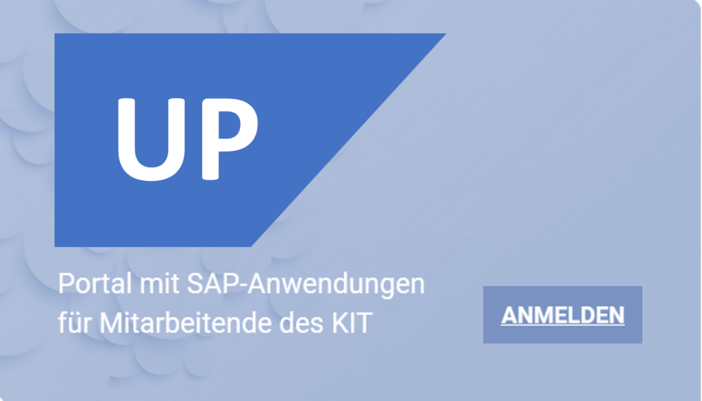 Symbolbild, das den Schriftzug UP und Portal mit SAP-Anwendungen für Mitareitende des KIT trägt