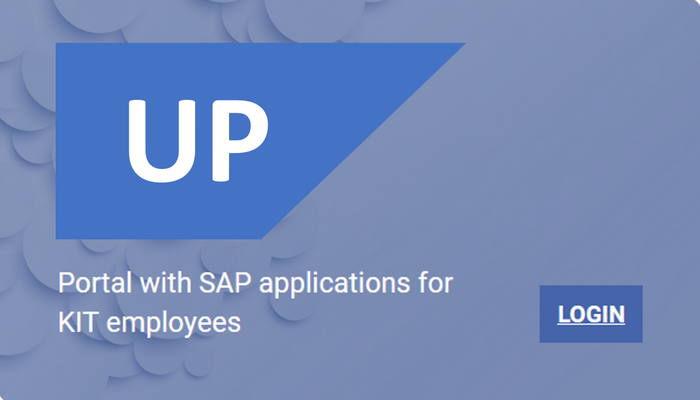 Symbolic image bearing the lettering UP and portal with SAP applications for KIT employees