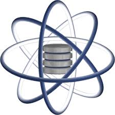 Logo with atom rings around a data storage representing the org on github