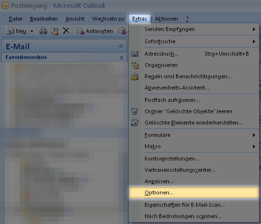 Outlook 2003/2007: Optionen