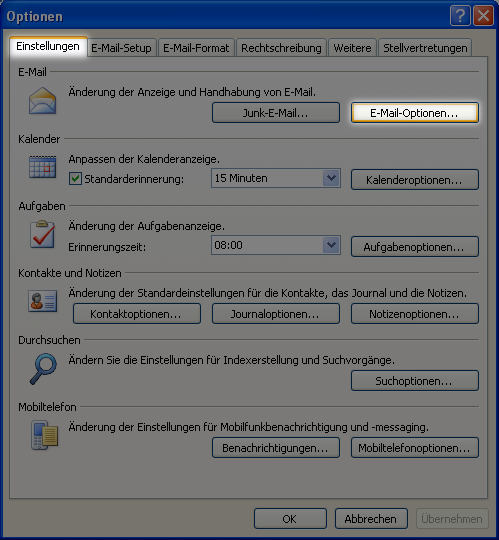 Outlook 2003/2007: Optionen