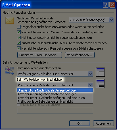 Outlook 2003/2007: E-Mail-Optionen