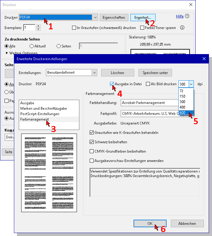 Drucker-Optionen: PDF-Schutz aufheben 1