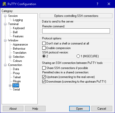 PuTTY-Konfiguration: SSH