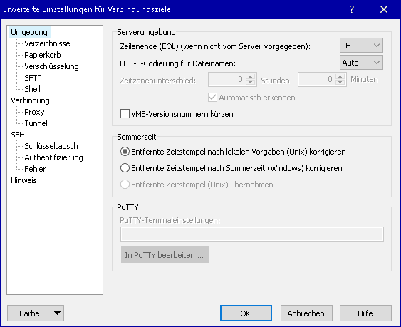 WinSCP-Konfiguration: Umgebung