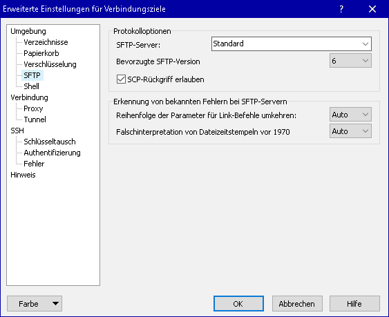 WinSCP-Konfiguration: SFTP