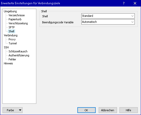 WinSCP-Konfiguration: Shell