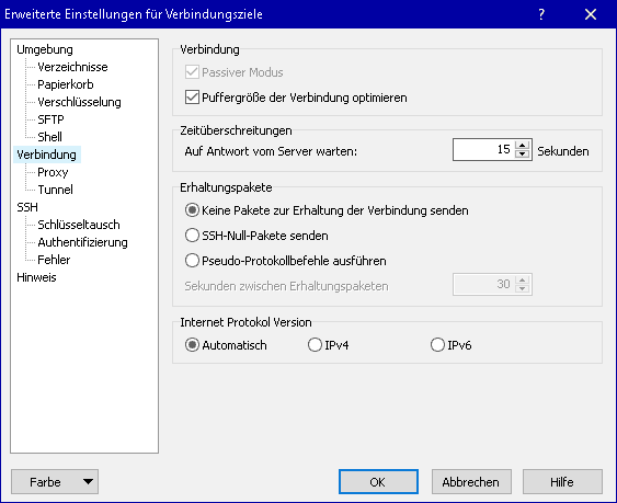 WinSCP-Konfiguration: Verbindung