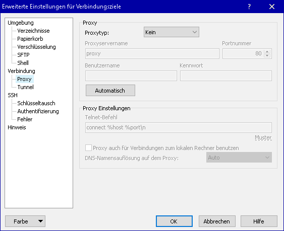 WinSCP-Konfiguration: Proxy