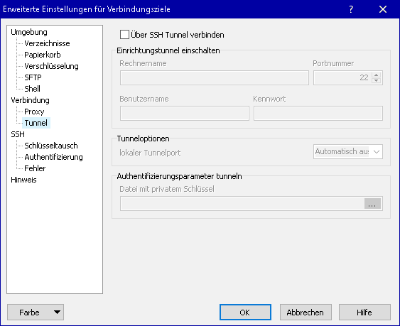 WinSCP-Konfiguration: Tunnel