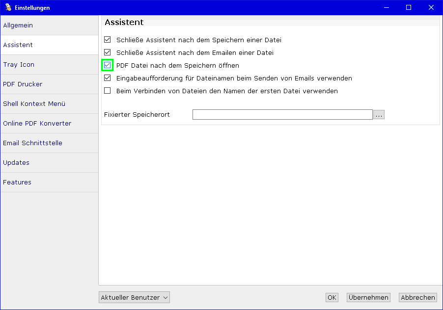 PDF24-Einstellungen - Assistent