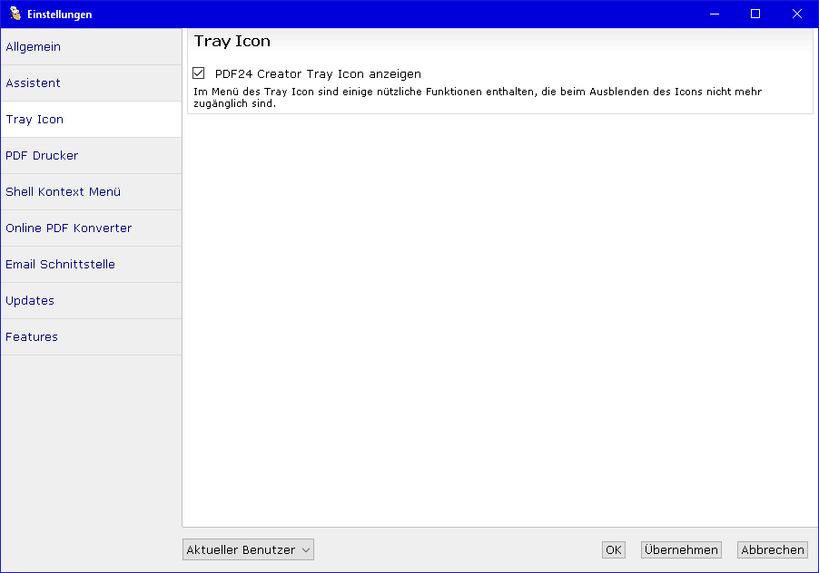 PDF24-Einstellungen - Tray Icon