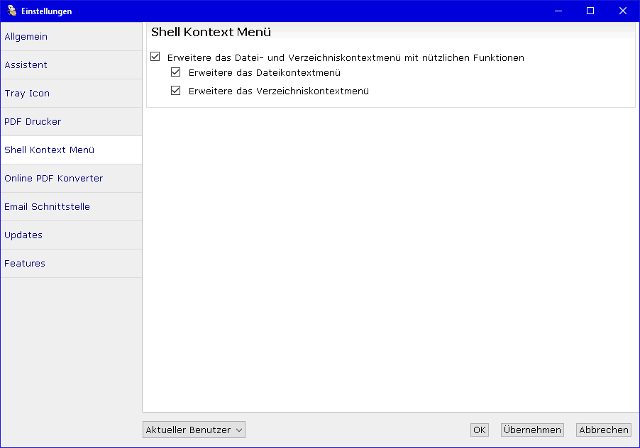 PDF24-Einstellungen - Shell Kontext Menü