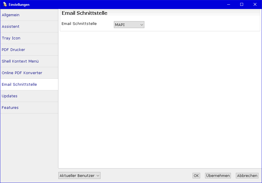 PDF24-Einstellungen - Email Schnittstelle
