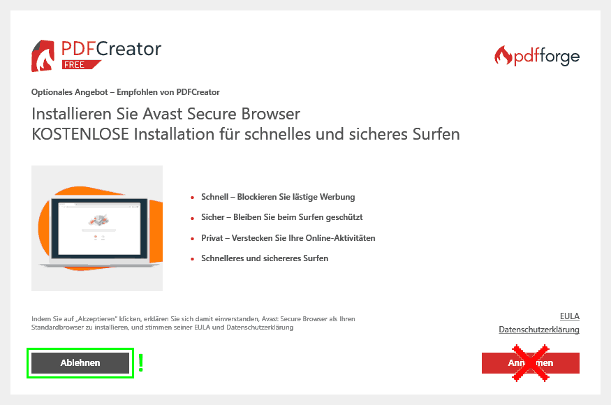 PDFCreator-Installation - Drittanbieter-Tools ablehnen