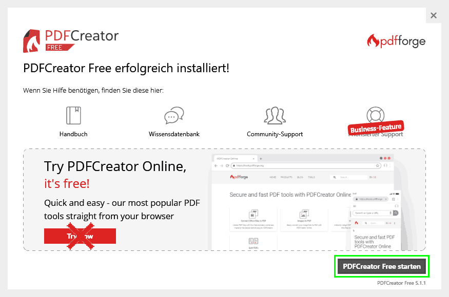 PDFCreator-Installation - PDFCreator starten