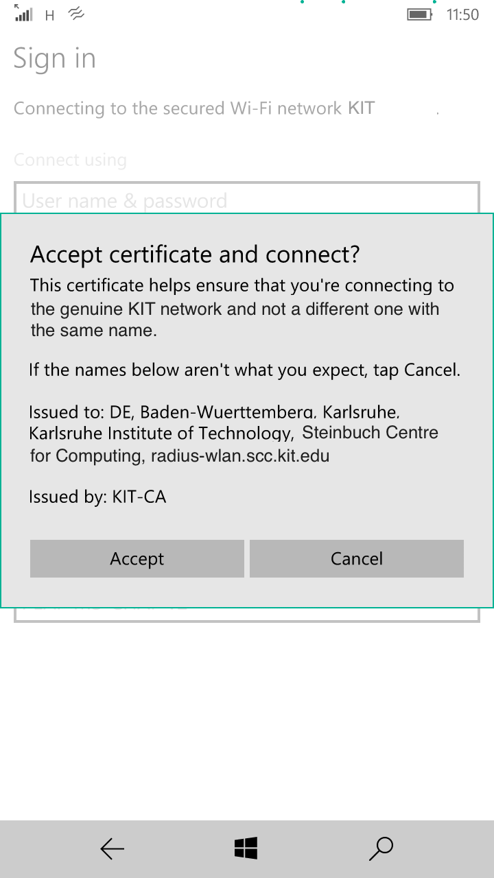 Figure 3: Accept certificate