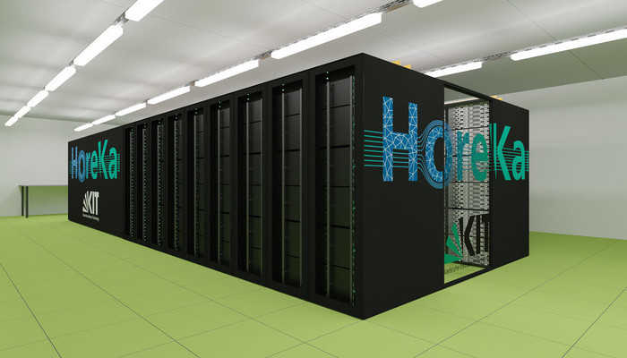 View of the entire supercomputer in the building at KIT Campus North